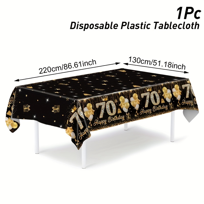 TEMU 1 Piece Of A Black And Golden Tablecloth For A 70th Birthday Celebration, Made Of Disposable Plastic, Featuring Black And Golden Diamond
