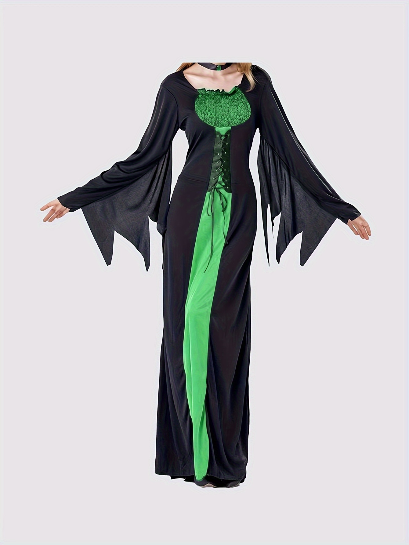 Kvinners Halloween hekse kostyme, lang * kjole med svart hatt, vintage  stil, polyester strikk * * * belte, stripemønster, vanlig passform, lange *  * ..., image size:800x1066