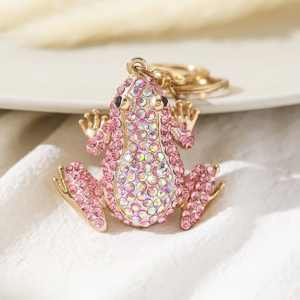 TEMU Christams Gift, Adorable Rhinestone Frog Keychain - Sparkling Green & Design, Durable Metal Charm For Car Keys, Handbags, Or Gifts, Frog