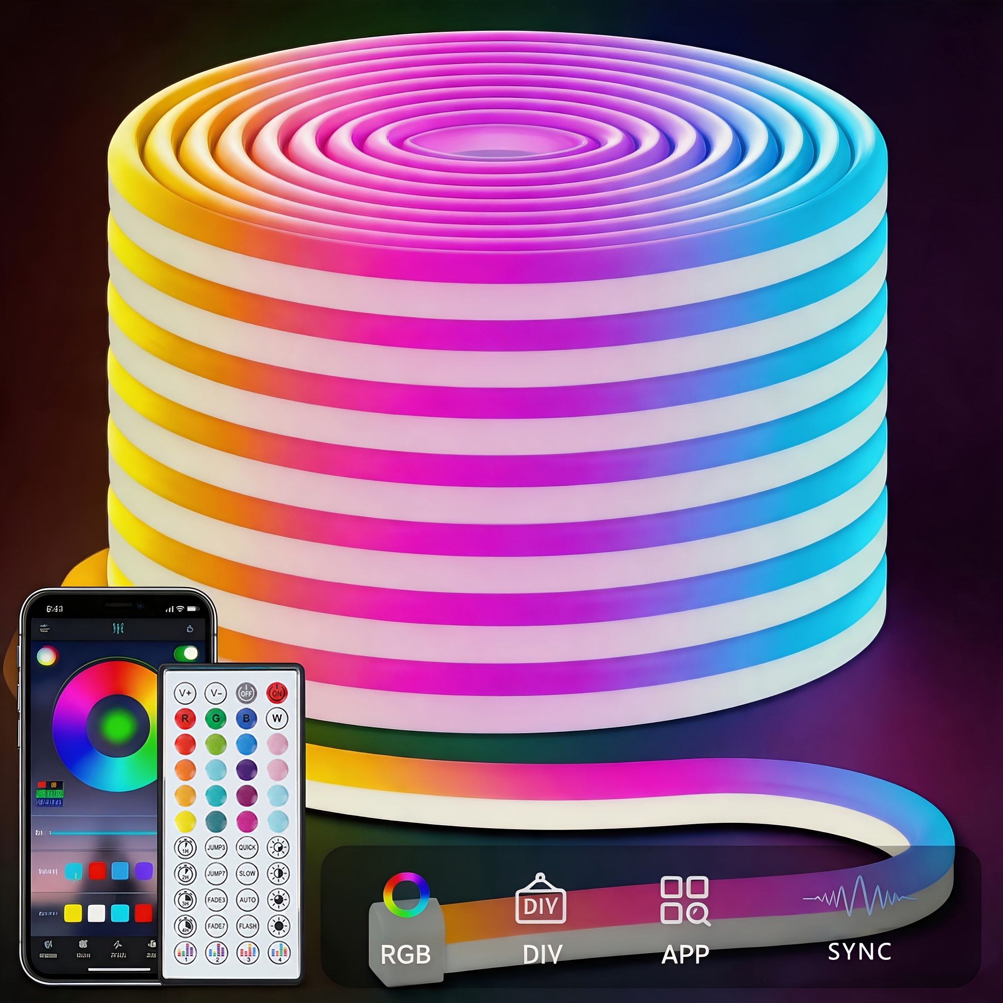 TEMU Striscia LED Neon RGB, grado di protezione IP67, telecomando e controllo tramite app disponibili, regolabile, sincronizzazione con tramite app,