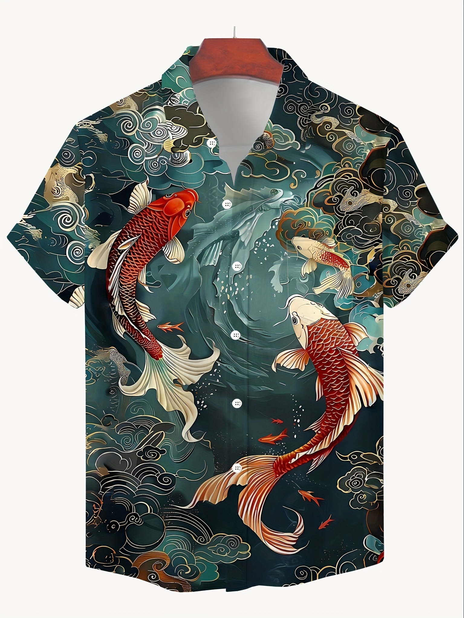 mens 3d koi fish print hawaiian shirt casual short sleeve   wear lightweight button up with vibrant orange   ideal for vacation gift for men casual summer wear vibrant     multicolor 0