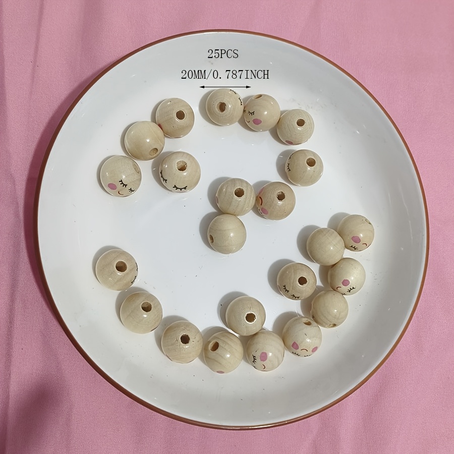25pcs 20mm Wooden Hole Beads | Spacer Beads With Hole, Eyelash Design For Jewelry Making, Natural