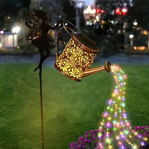 solar powered fairy watering can light ip65 high quality outdoor garden decor with auto on off solar panel battery backup vintage metal fairy can with floral accents for patio yard entryway single pack solar lighting patio decoration whimsical design durable construction decorative ern home garden ornament solar light solar watering can light solar light watering can solar watering can solar watering floor lamp solar outdoor light solar