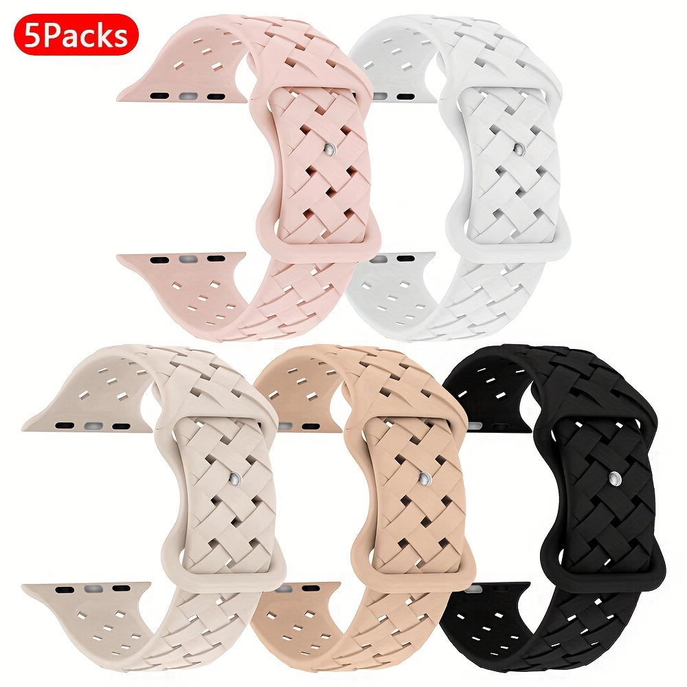 Image of 5 Pack Soft Silicone Bands Compatible With Iwatch Band 38mm 40mm 41mm 42mm 44mm 45mm 49mm, Sport Strap Breathable Wristbands For Iwatch 7 6 5 4 3 2 1 Women Men