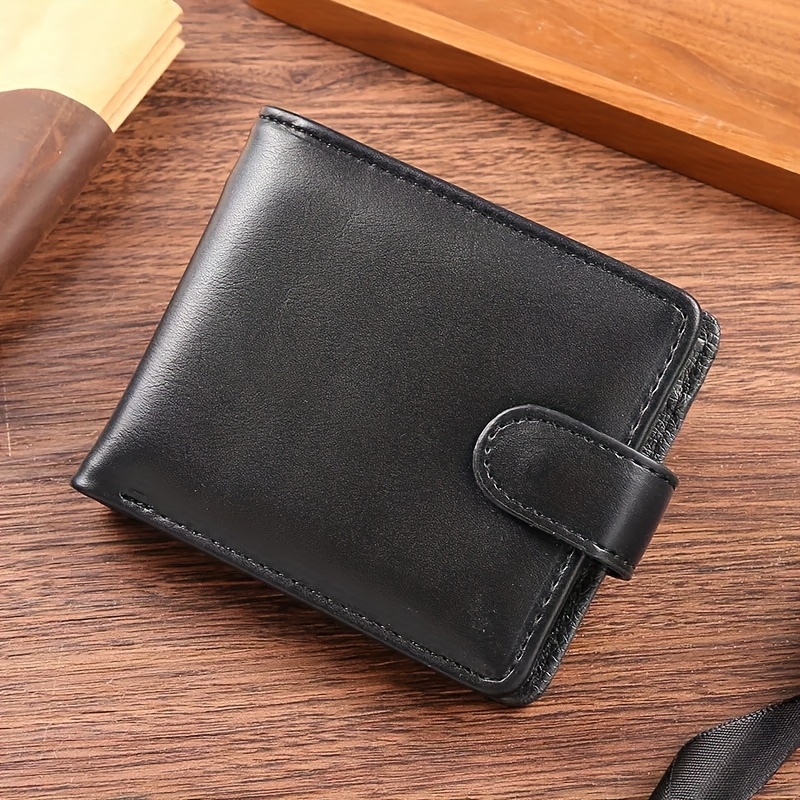 Image of Men' Color Metal Pu Leather Wallet, Hand-held Large Capacity Transparent Window Zipper Pocket, Retro Fashion Versatile Card Bag