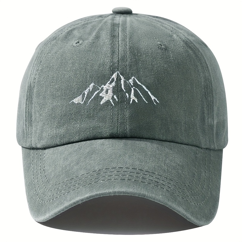 Image of Mountain Embroidery Baseball Cap Vintage Washed Baseball Cap Men's Fishing Hat Hip-hop Curved Brim Trucker Hat Men Women Hip-hop Fashion Embroidered Baseball Cap