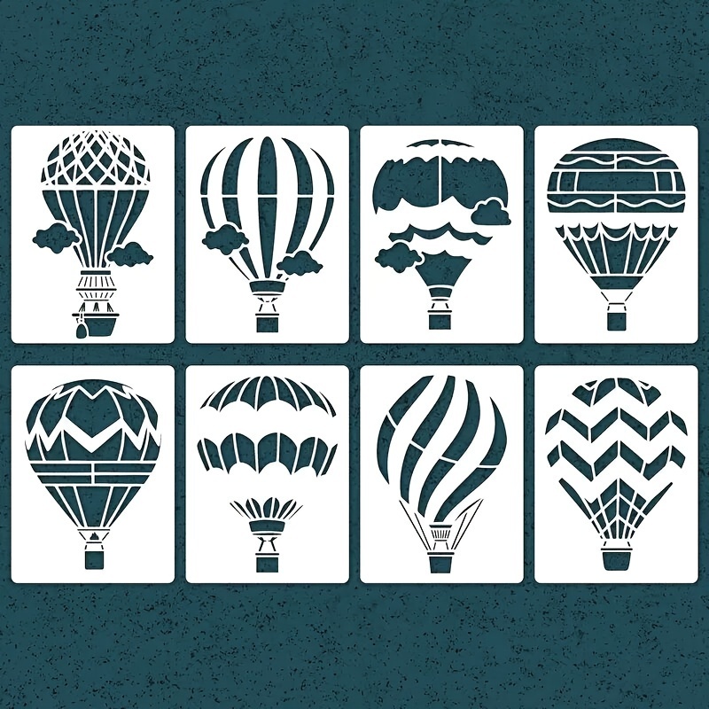 

Hot Air Balloon Stencils 8pcs Set - Reusable For Wall, Knitted Fabric & Wood Crafts Painting Tools