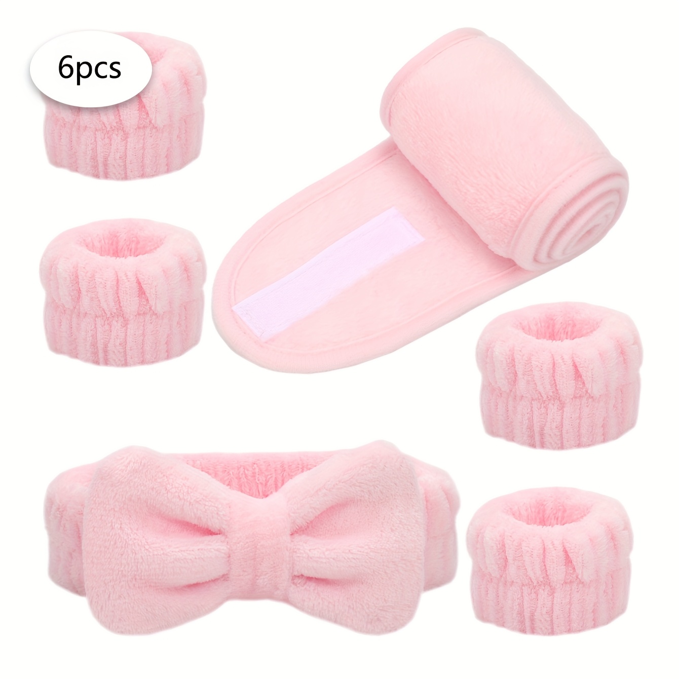 TEMU 6pcs Hair Tie Set With Snap Closure And Bow Hair Ties: 1 Snap Closure Hair Tie, 1 Bow Hair Tie, And 4 Wristbands. Suitable For Washing Face,