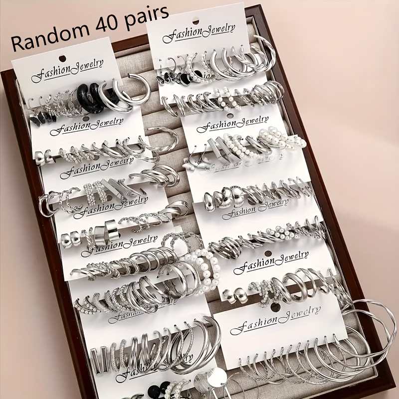 TEMU Set de Aretes Vintage Elegantes de 80 piezas/40 , de y , Diseños Geométricos y Torcidos Adecuados para Mujeres, Adecuado para Uso Diario y