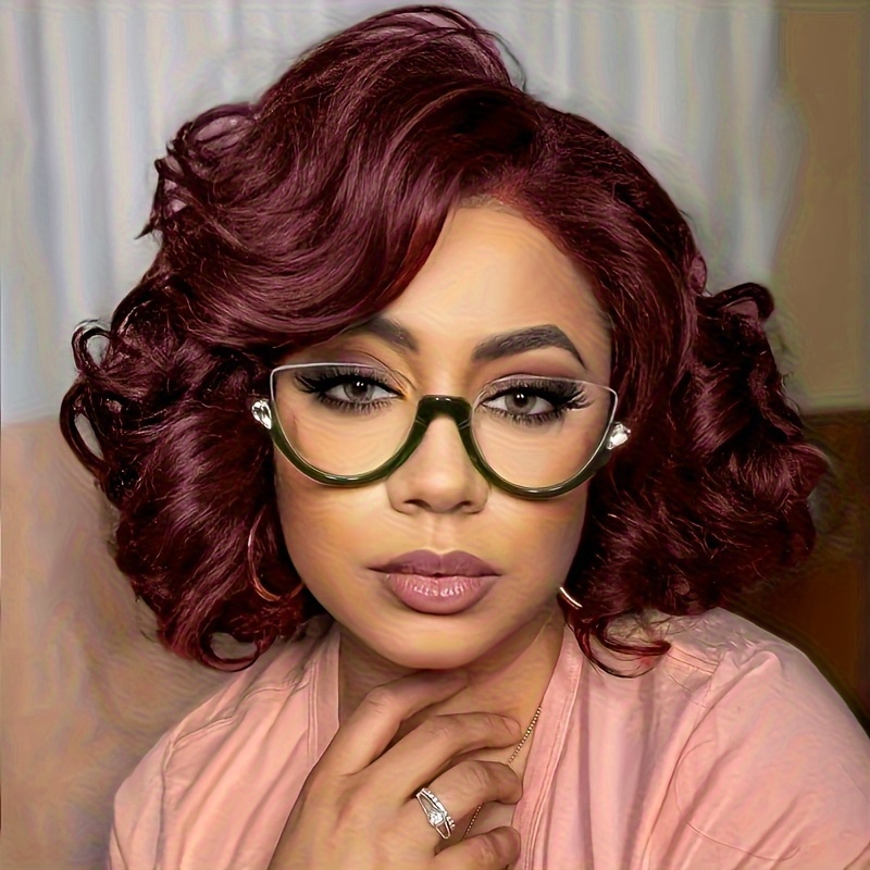 TEMU Women' Short Synthetic Wig With Curly Bangs - Body Wave Layered Haircut Wigs Suitable For Summer, Beginner-friendly Wigs With Volume & Look For