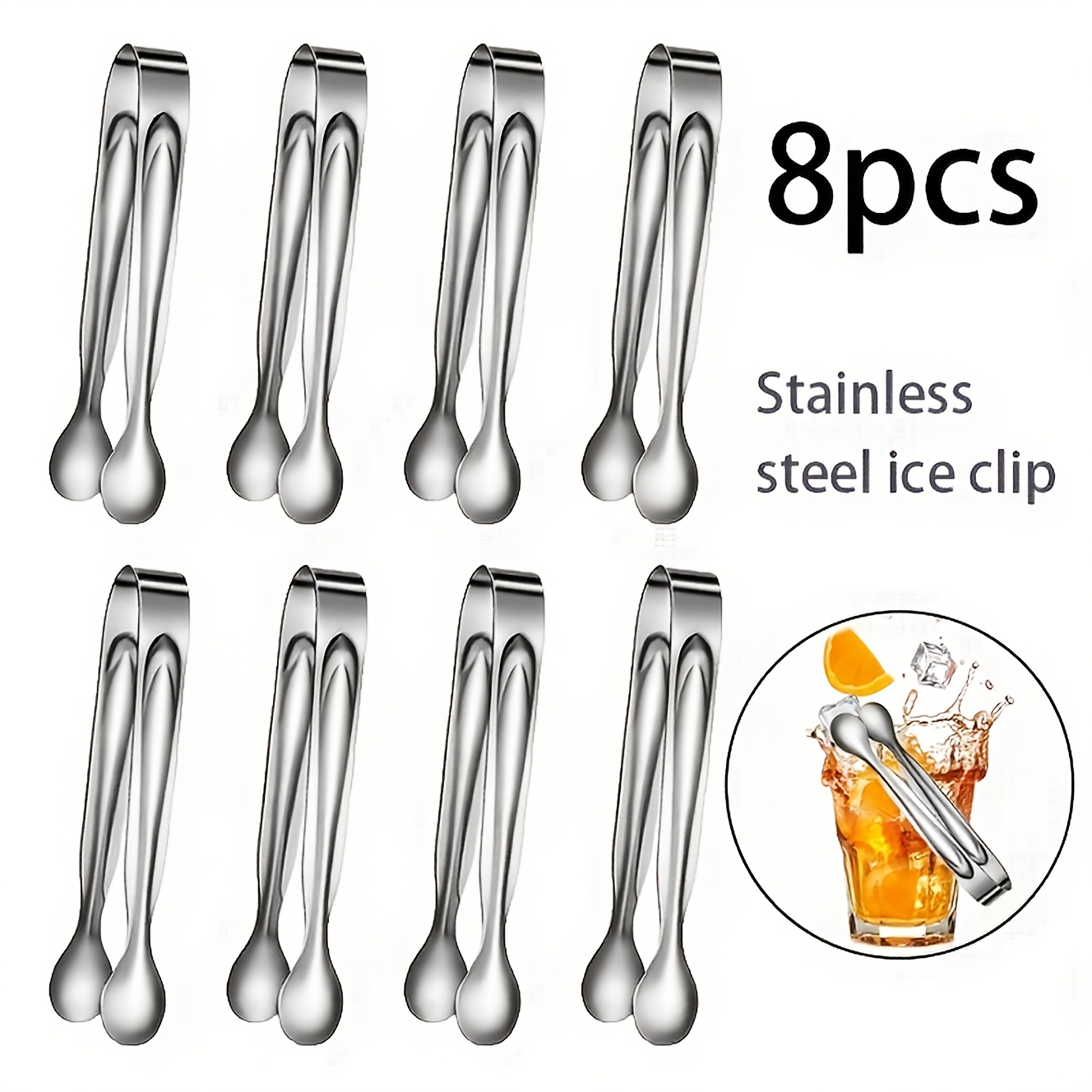 TEMU 2/8pcs Stainless Steel Silvery Service Tongs, Ice Tongs - Premium Small Sugar Cube Tongs, Ice Tongs - Appetizer Tongs, Sugar Tongs, Ice Tongs,