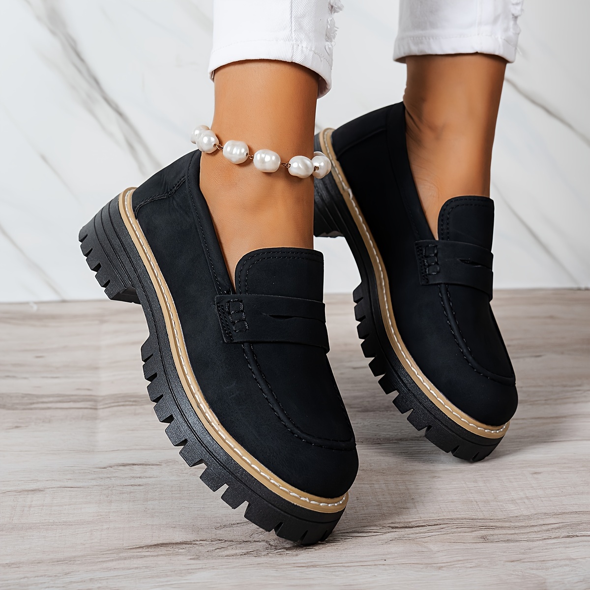 mocasines gruesos para mujer - mocasines tipo penny   con punta redonda,   de eva y forro transpirable, estilo retro   para uso   e casual en     (varios colores) 4