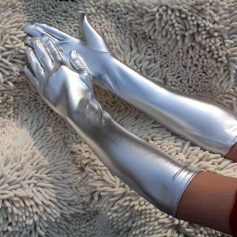 

1 Pair Of Glossy Patent Leather Gloves For Ladies Performing Prom