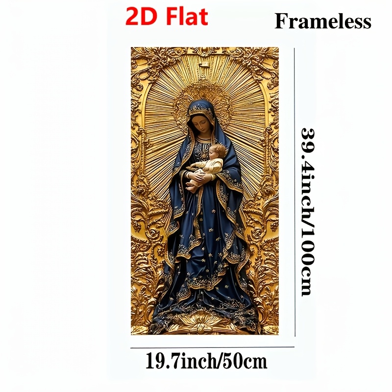 E-shop 2D Flat, 2D Flat, 2D Flat . Große Leinwand Wandkunst Dekor - Jungfrau Maria und Jesus Religiöses Rahmenloses Leinwandgemälde, Elegante Blaue und