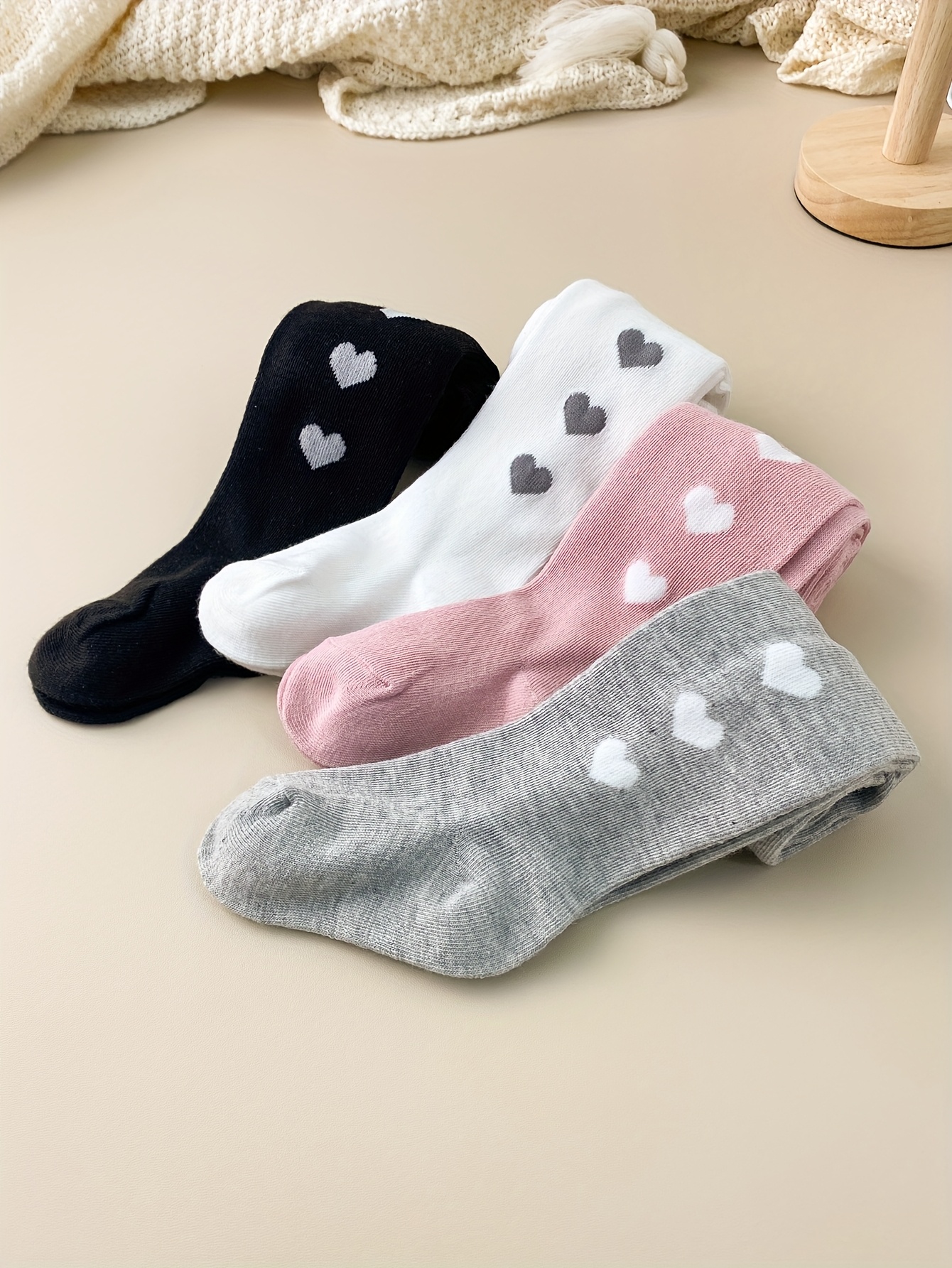 4 stuks Baby Meisjes Elastische Taille Panty's - Zacht, Rekbaar, Comfortabele Pasvorm voor de Hele Dag, Effen Kleuren (, Roze, ), Halve Taille Lengte, Niet-Bindende Pasvorm