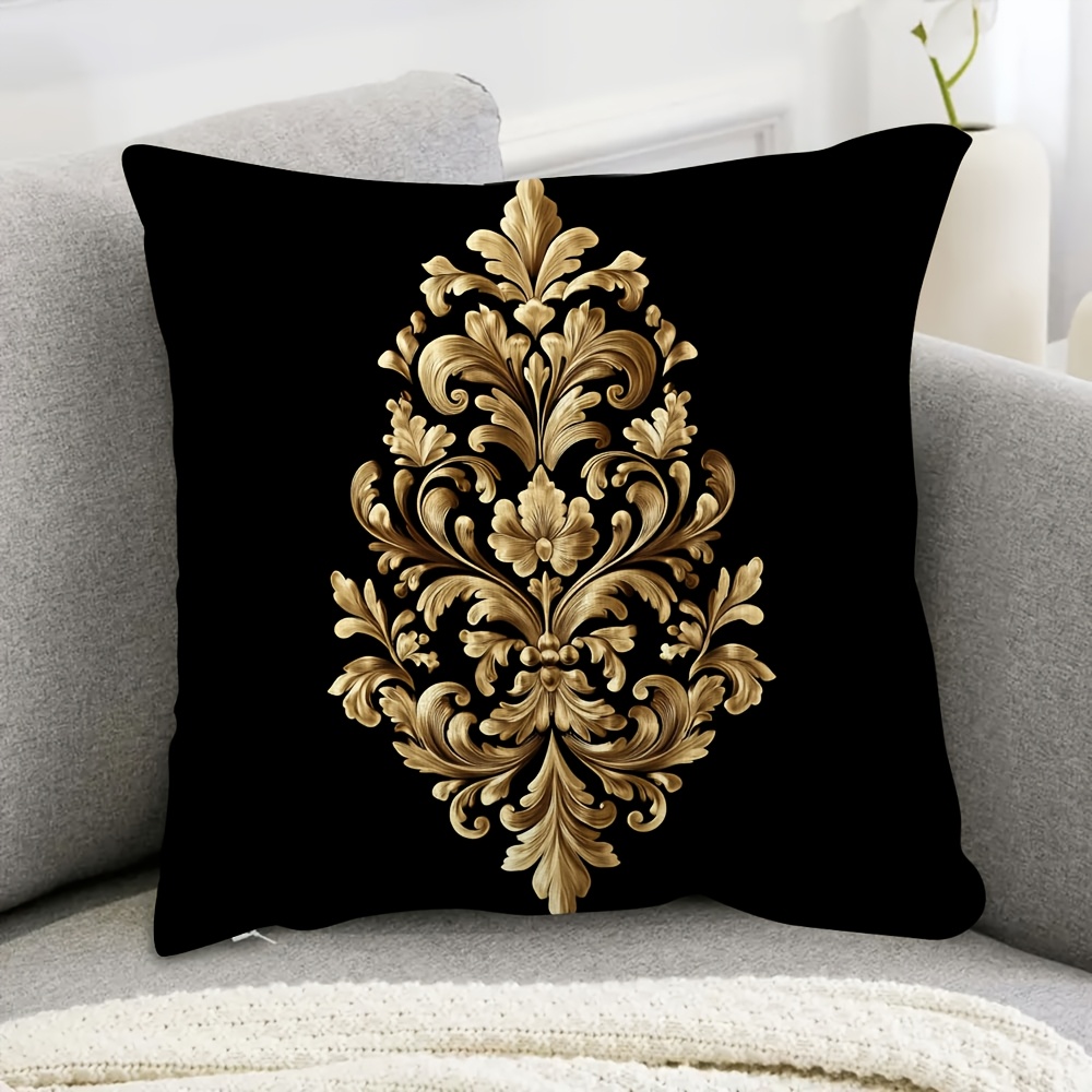 TEMU 1pc, Double-side Short Pillow Case, Golden Damask Elements Vintage Golden Baroque Luxury Throw Pillow Covers, 18inchx18inch, Suitable For Sofa,