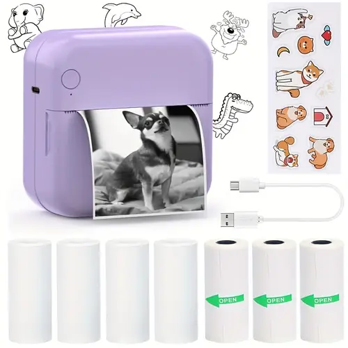 portable wireless mini thermal printer instant photo printing for iphone android with 7 rolls of free thermal paper usb charging wireless function for office and entertainment use