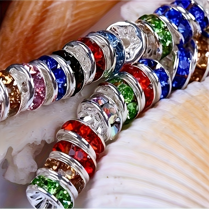 TEMU 102pcs Assorted Multicolor 6mm Rhinestone Spacer Beads For Jewelry Making, Diy Bracelets, Necklaces, Pens, And Craft Decorations, Jewelry Making