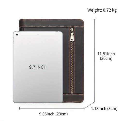 premium genuine leather zipper portfolio for men women 10 tablet sleeve with multiple compartments business card holder pen slot brown leather document organizer for daily