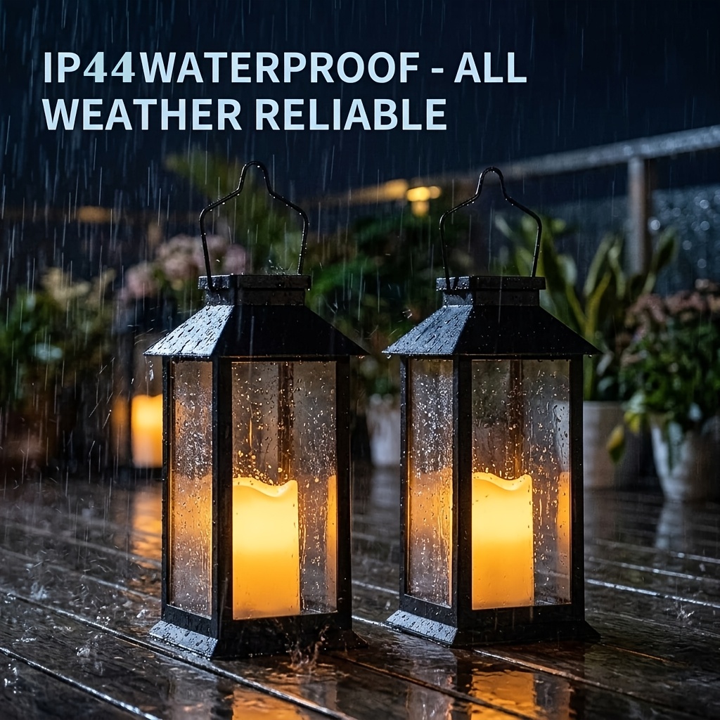TEMU Outdoor Solar Lantern 2-pack, Waterproof Flickering Flameless Candle Lights With Hanging Hook, Vintage Decorative Solar Lantern For Garden,