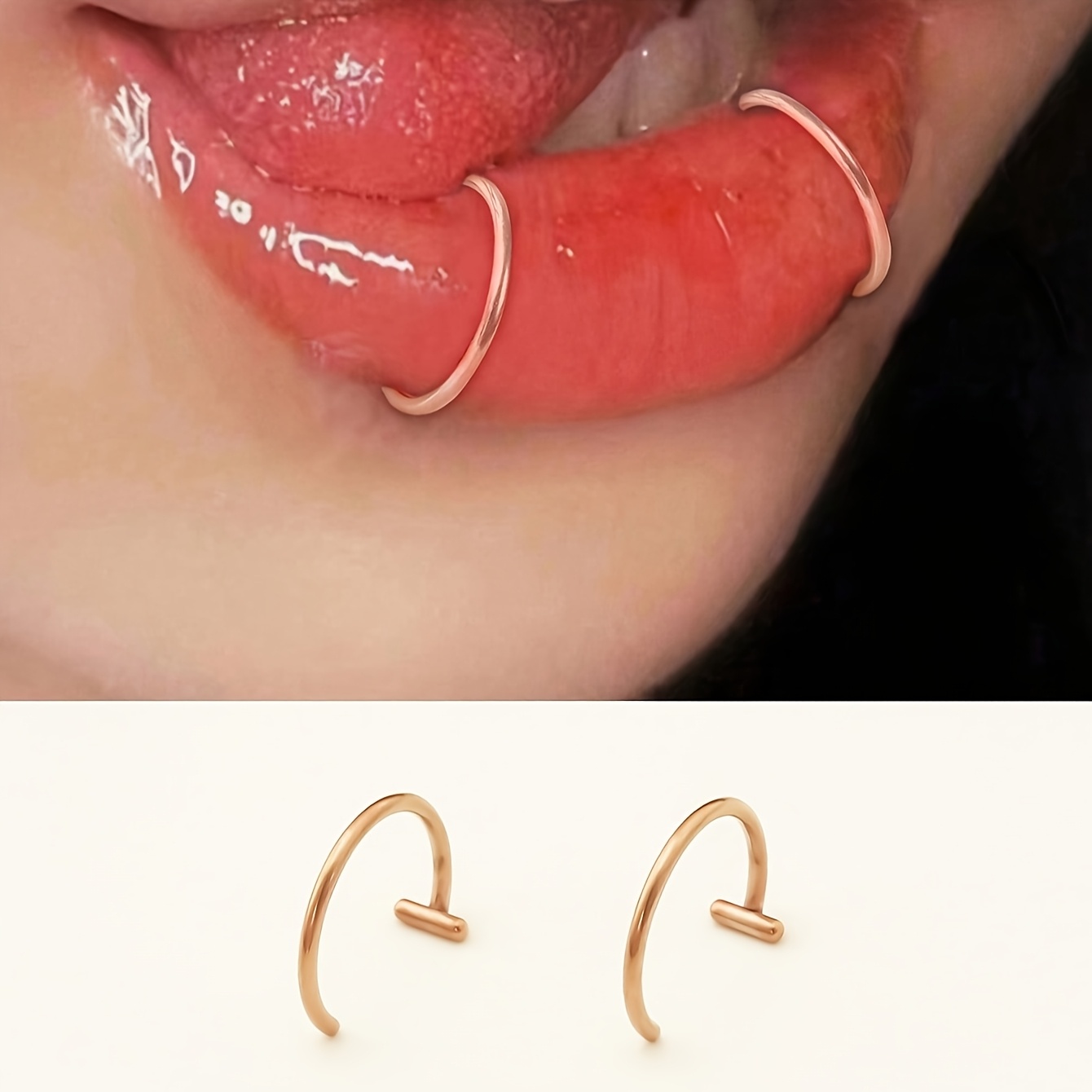 TEMU 2pcs Valentine's Day Fashion Gift, Elegant Hypoallergenic Alloy Lip Ring, Sexy/, Ring Style Fake Pierced Body Jewelry, Very Suitable For And Parties