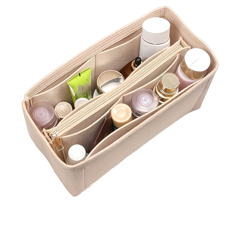 chic felt organizer for handbags multi compartment storage pouch with base shaping cream non woven fabric   design for cosmetics makeup brushes travel essentials cream red black
