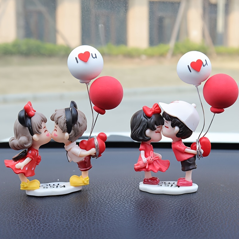 

Resin Couple Figurines Set Of 2, Adorable Cartoon Romantic Miniatures With Balloons, Car Dashboard Decor, Love-themed Gifts For Couples