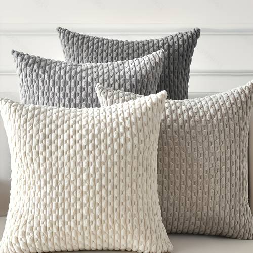 parure de 4 taies (coussins non ), avec une texture à motif de chaîne courte . douces et confortables, parfaites pour les canapés de salon et les coussins de chambre