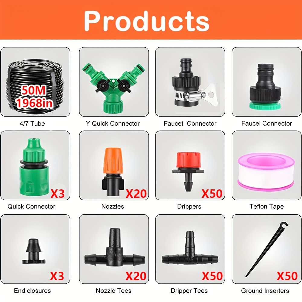 201pcs Drip Irrigation Kit, 1/4" Drip Tube Diy Garden Watering System For Gardens, Greenhouses, Flower Beds, And Lawns