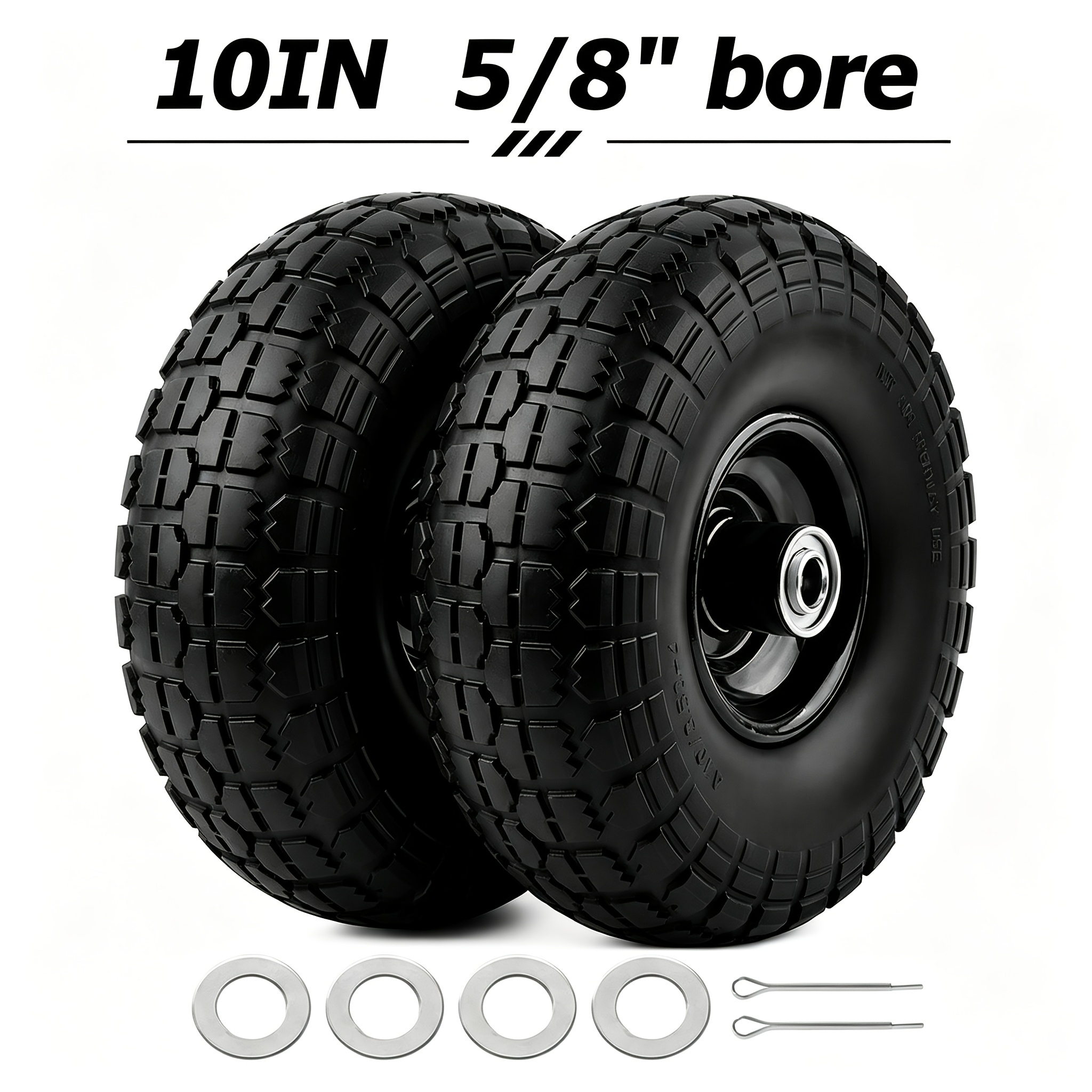 TEMU 2-pack 10-inch Solid Pu Tire Wheels - Replacement 3.50-4" Tire With 5/8" Bearings, Pu Material (700g), 2.2" Offset - Perfect For Lawn Garden
