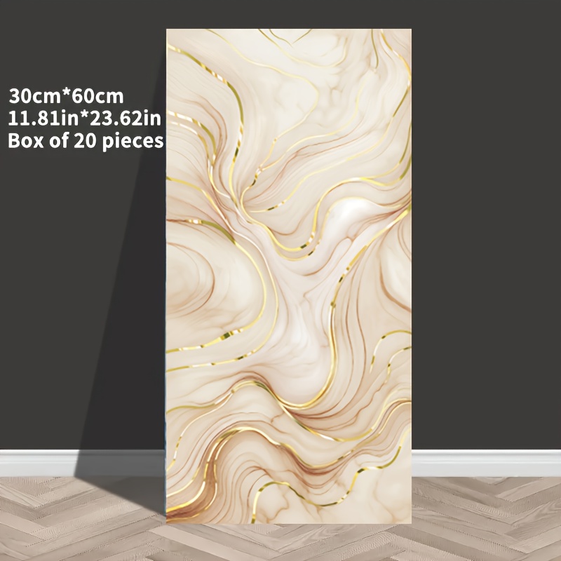 20pcs , Easy To Stick New Bronzing Self-adhesive Ceramic Tile Thickened Foam Wall Sticker Waterproof, Cuttable And Strippable Marble Effect Sticker, Suitable For Kitchen And Bathroom