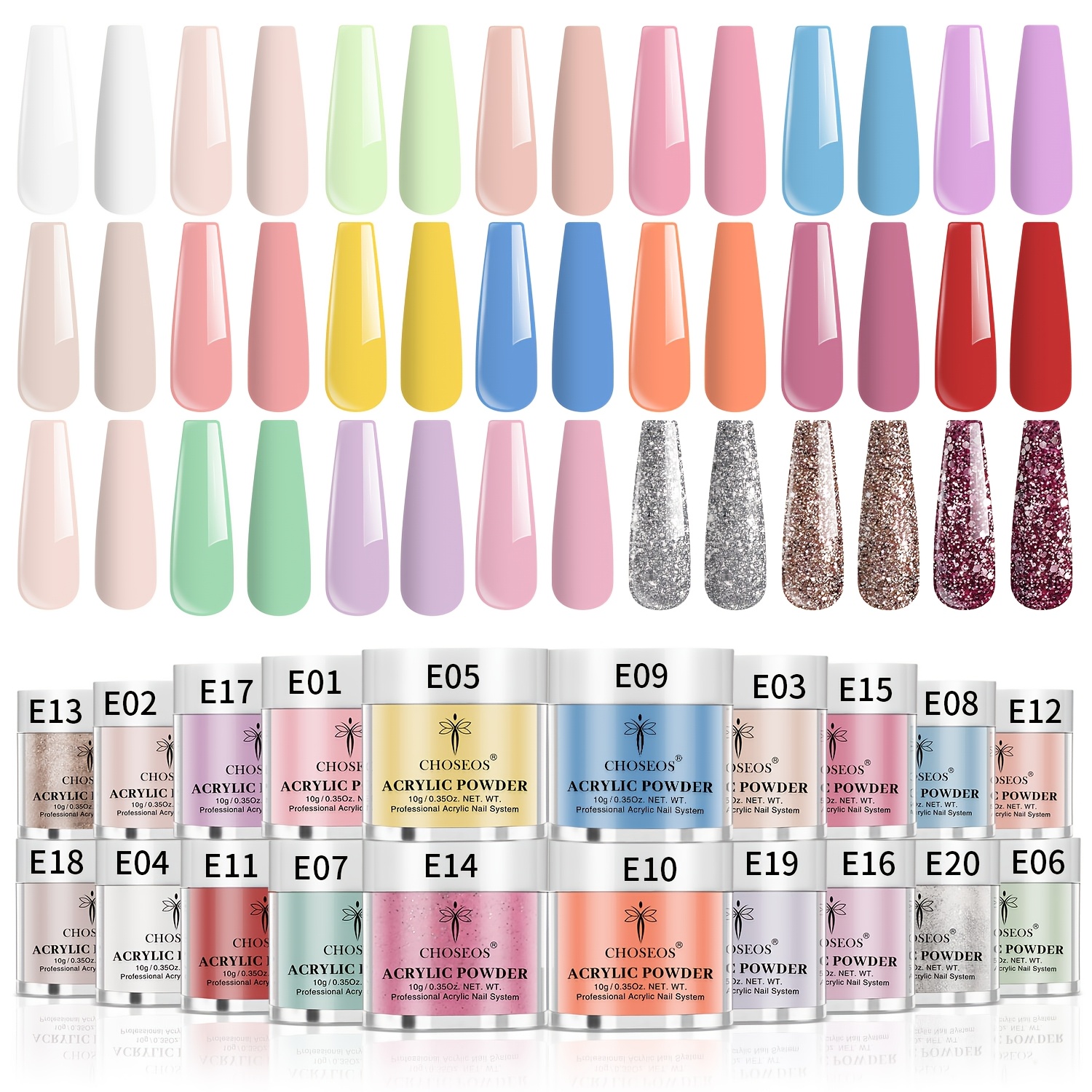 Professional Solution! 20 Colors Acrylic Nail Powder, Covers From Base To Decoration, Create