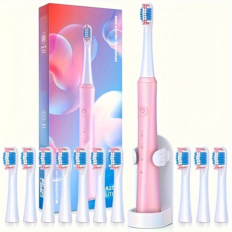 

Electric Toothbrush For Adults With Holder And 10 Brush Heads, Rechargeabletoothbrush With 40000 Vpm Deep Cleanelectric Fast 2 Hr Charge Last , And 3 Modes