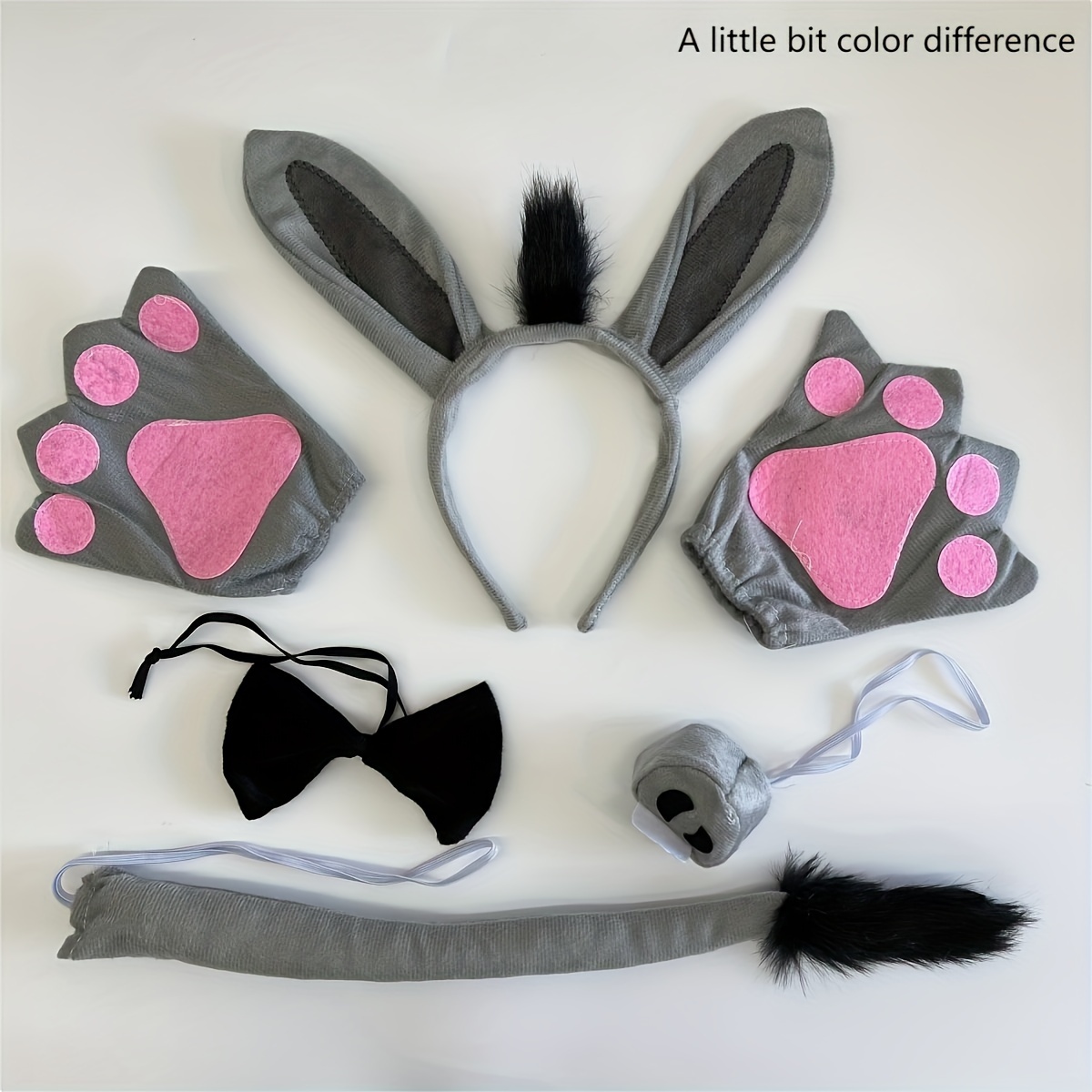TEMU 4pcs/6pcs Donkey Clothing And Accessories Set - Donkey Ear Headband, Tail Nose Tie, Animal Props, Role Playing Set, Suitable For Role Playing,