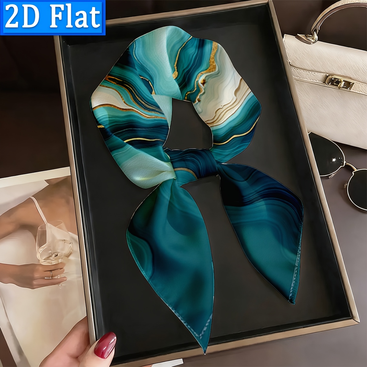 TEMU 2d Flat, 1pc, Women's Scarf, Abstract Art With Golden Patterns, Patterned Square Scarf, Easter Decoration, Perfect Gift For Valentine's Day,