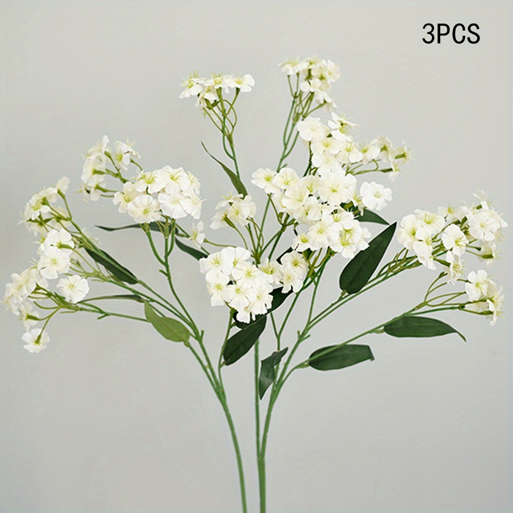 TEMU 3 Bundles Artificial Flowers Faux Babysbreath Flowers Artificial Hydrangea Lifelike Flowers Cemetery Floral Artificial Plants For Wedding Shower