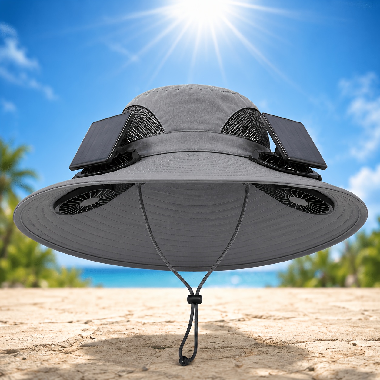 TEMU Solar Fan Hat: With 2 Detachable Cooling Fans, This Wide-brimmed Sun Hat Provides Effective Sun Protection While Remaining Cool And Breathable,