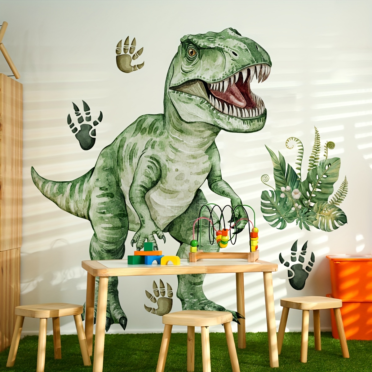   of two hand drawn dinosaur plants wall stickers for bedroom and living room background wall home decoration self   ms7326 yc