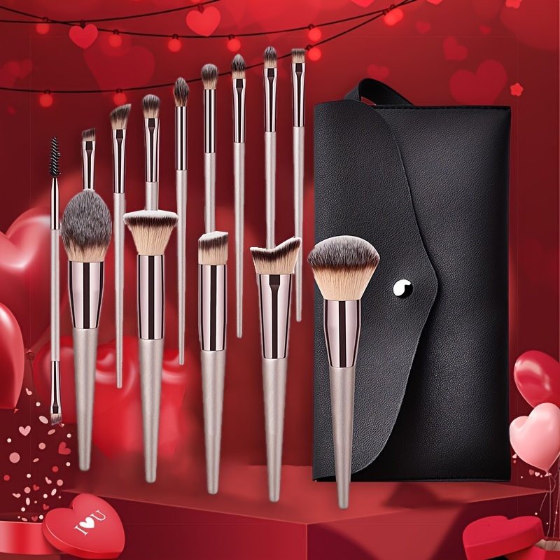 

Valentine's Day Golden Makeup Brushes With Travel Portable Professional Foundation Blush Eyeshadow Blending Makeup Beauty Tool Christmas Gift For Flawless Makeup-gift Set Day Gift