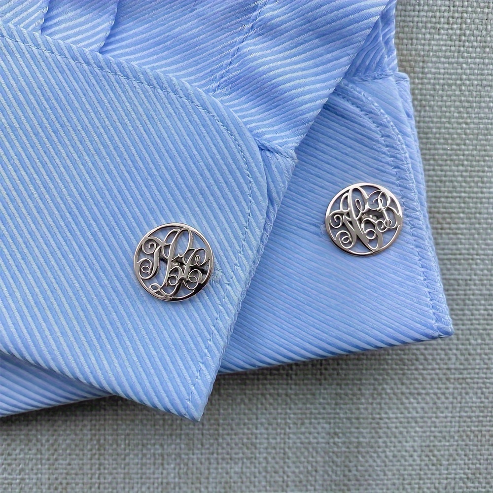 TEMU Custom Monogram Cufflinks, Personalized Minimalist Round Letter Logo Cufflinks, Stainless Steel Gentleman Suit Shirt Cufflinks, Men's Fashion