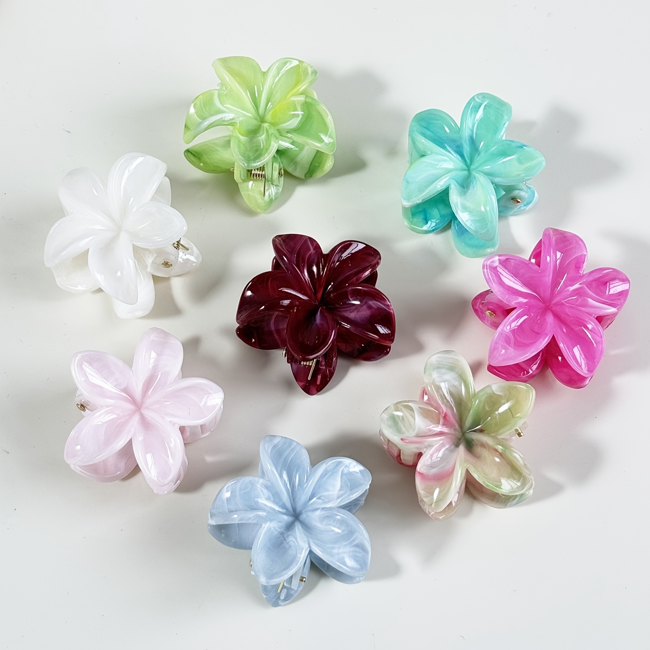 8pcs Small Oil Painting Egg Flower Hair Clip, Sea Foam Color, Hand-painted Flower Pattern, Used for Hair Styling, Korean Style, Elegant Girl Hair Accessories, School