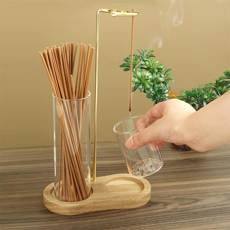 TEMU 4pcs-minimalist Glass Incense Holder Transparent Creative Incense Holder Wooden Base Zen Style Glass Ash Catcher Yoga Practice