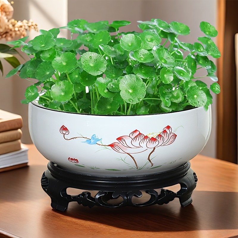 

Classic Ceramic Bonsai Planter With Geometric Pattern, Round Indoor & Outdoor Tabletop Pot, Lightweight, With Decorative Base For Hydroponics & Potted Plants