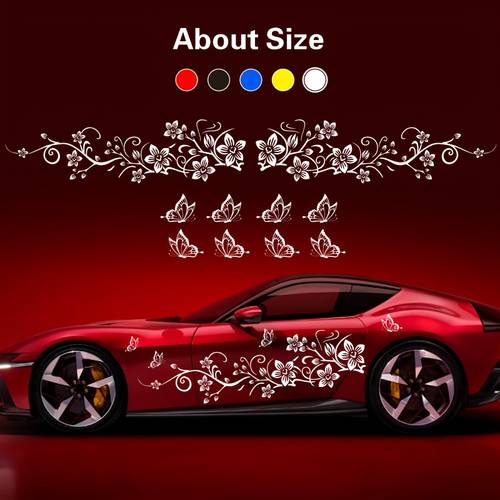 creative flowers 8 butterflies car sticker set covering scratches and car universal decals can adjust at will according to the size of the car waterproof and sun protection is not easy to fall off