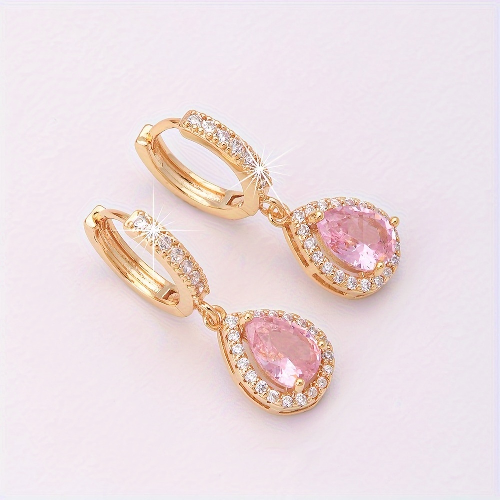 TEMU A Pair Of Stylish Gold-plated Copper Square Cubic Zirconia Drop Earrings For Men And Women, Featuring A Easy And Elegant Design, Perfect As A