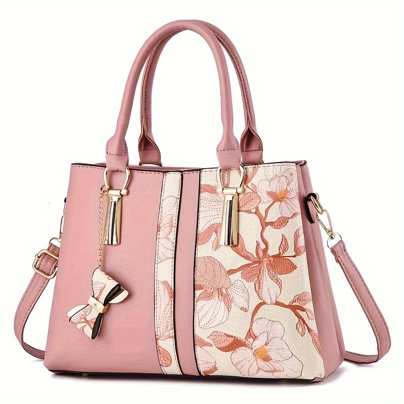 

Large Capacity Elegant Floral Print Crossbody Handbag - Zipper Closure, Polyester Lining, Pu Material, Random Flower Pattern, Portable And Stylish Shoulder Bag For Everyday Use