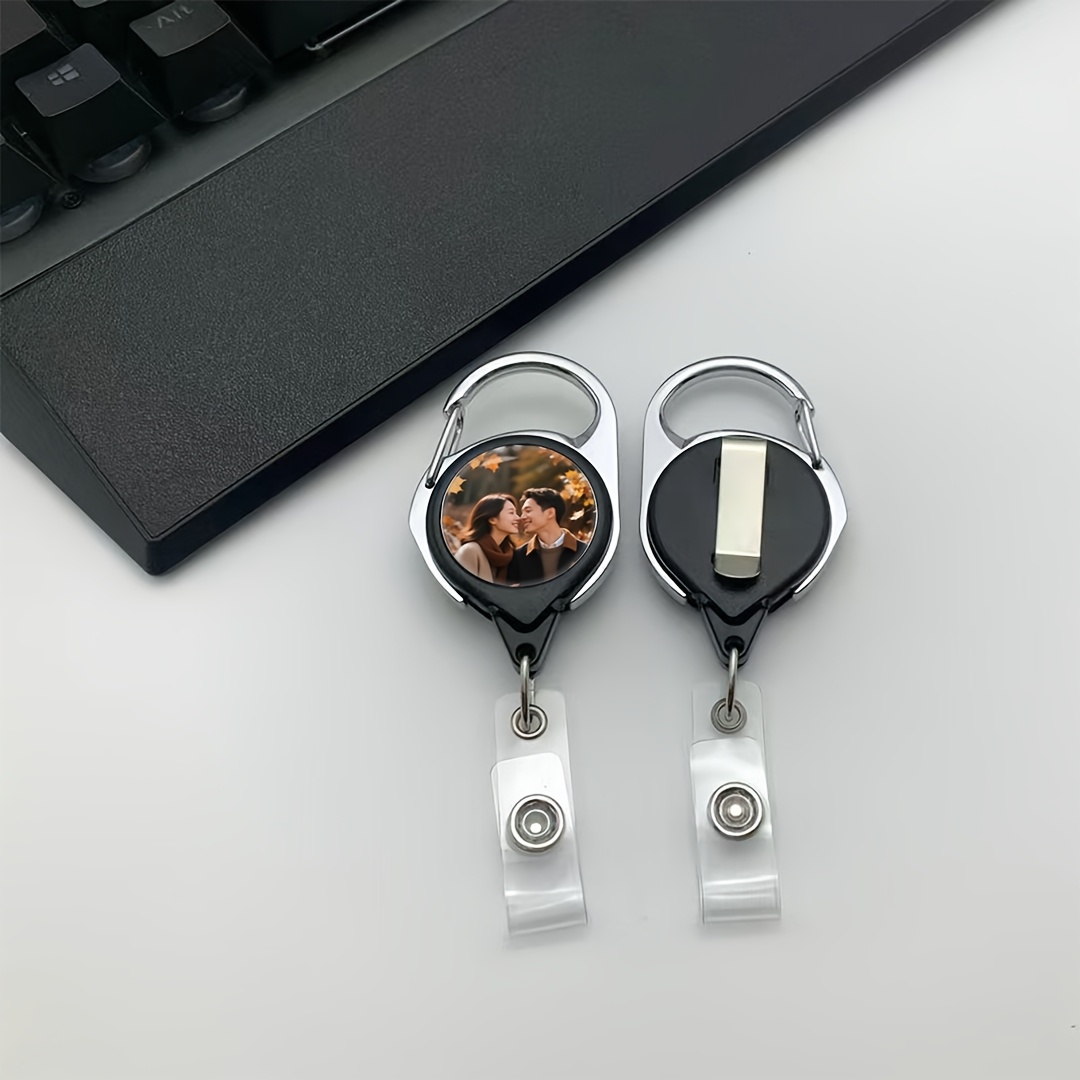 TEMU 2d 1pc Photo Custom Retractable Id Badge Holder With Back Clip, Personalization Badge Reel Retractable, Id Card Holder Keychain Name Badge Clip,