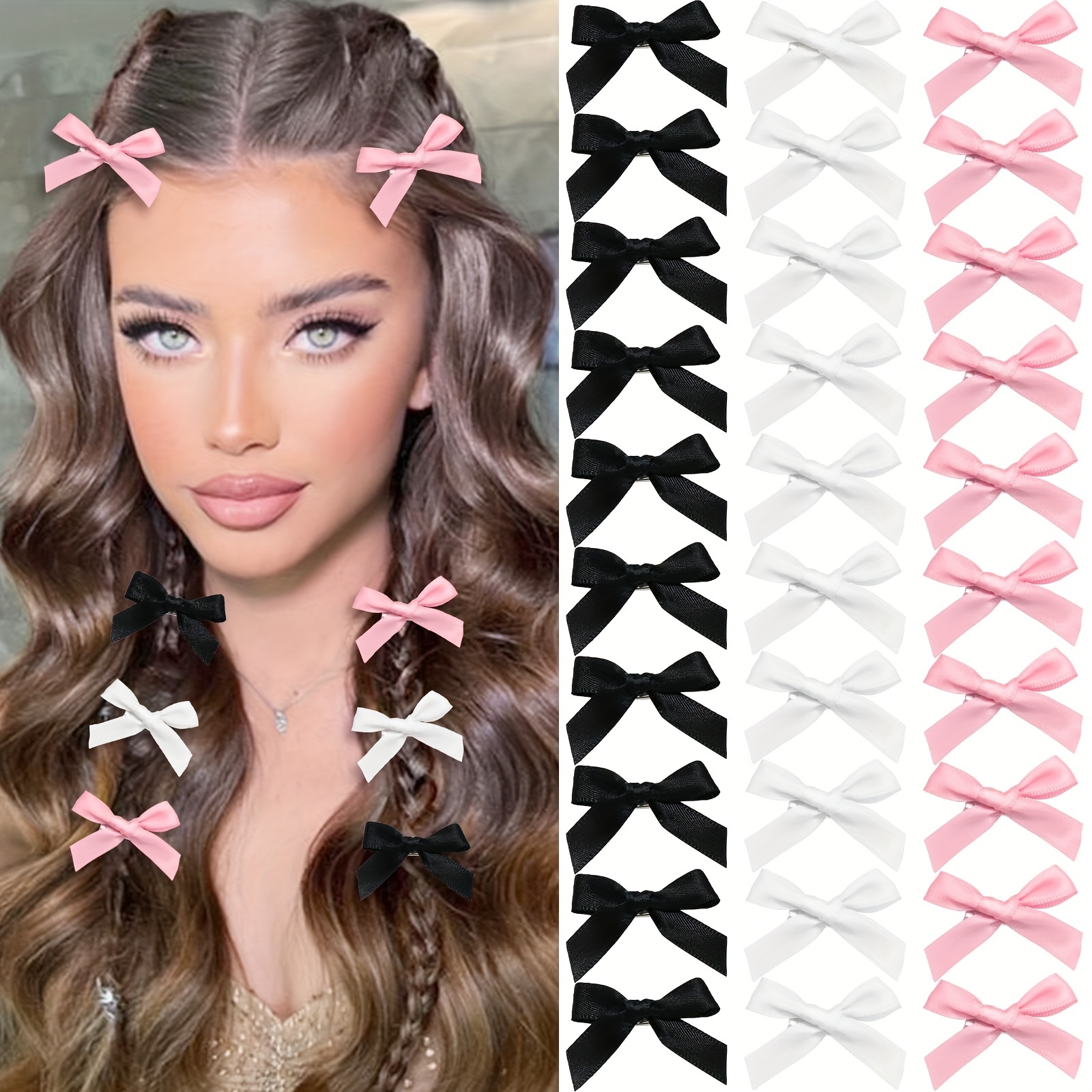 

30-piece Set Of Mini Bow Hair Clips - Sweet & Cute Non-slip Ribbon Barrettes For Women And Girls, Perfect For All Hair Types