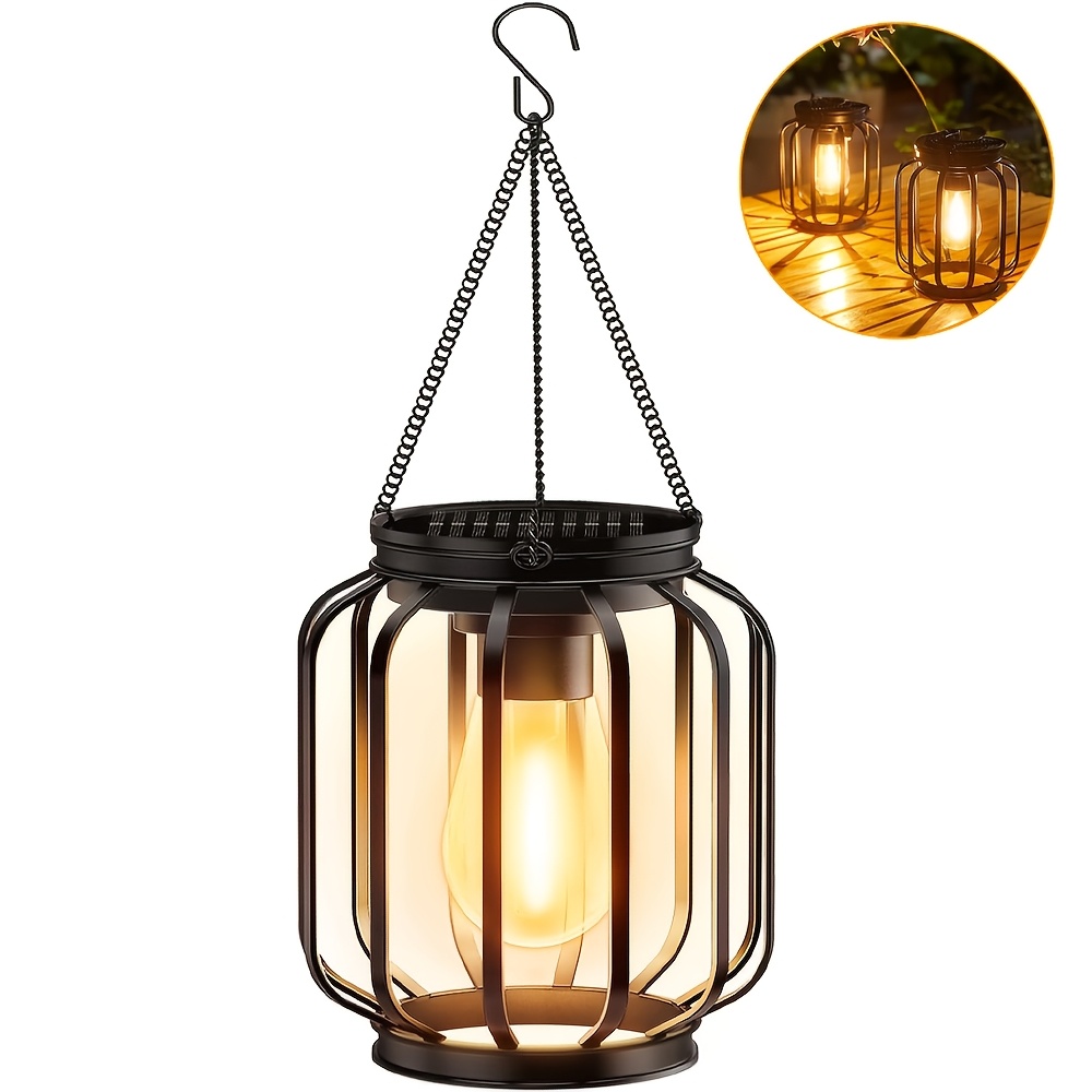 E-shop Solarbetriebene Hängelaterne Outdoor Tischlampe Metall Solar Lichtleiste mit Haken Helle und Warme Laternen Deko Outdoor Pendelleuchte Garten