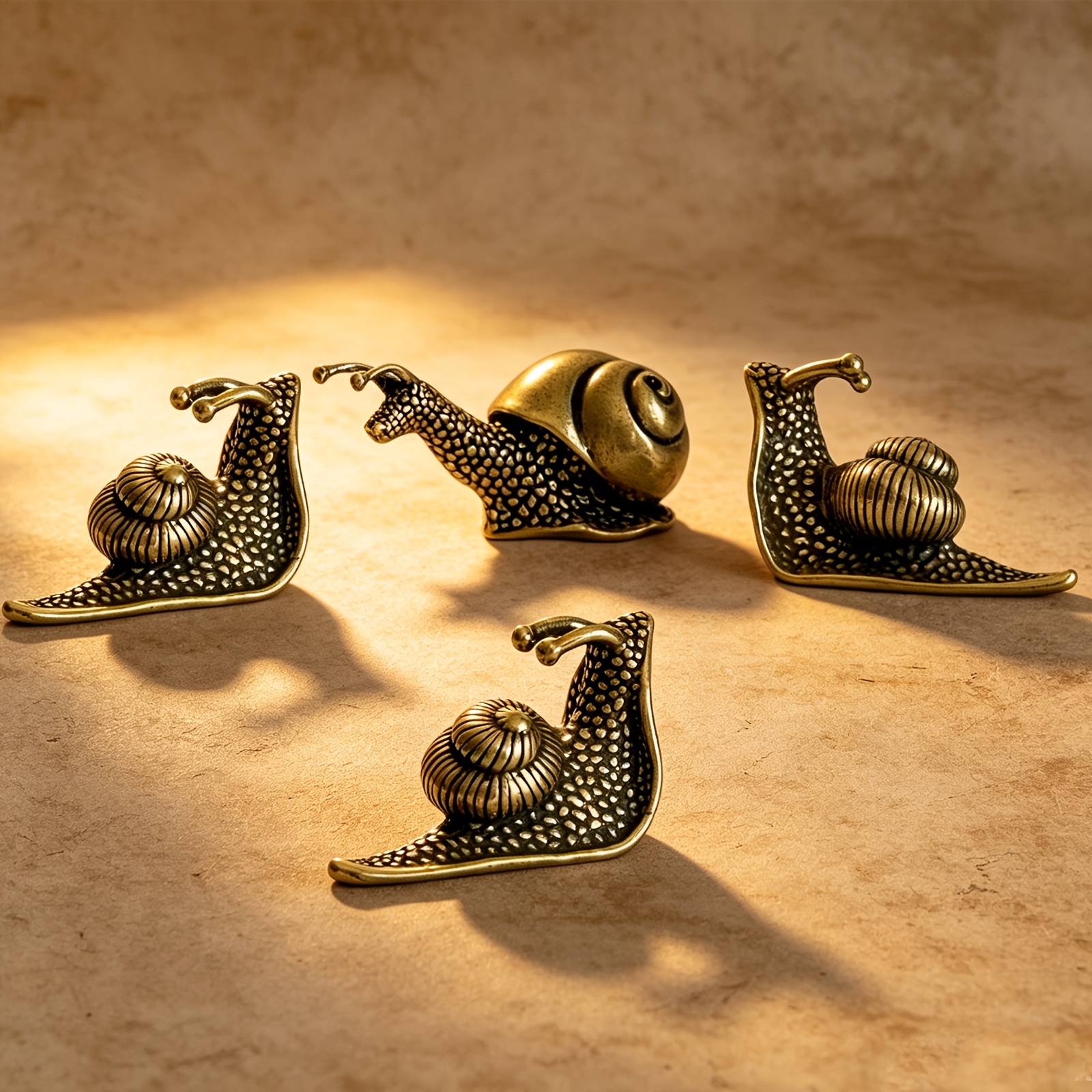 TEMU Collectible Statue, 4pcs Vintage Brass Snail Ornaments - Miniature Seashell Decorations, Home And Garden Decor Series Figurines, Snail Decor